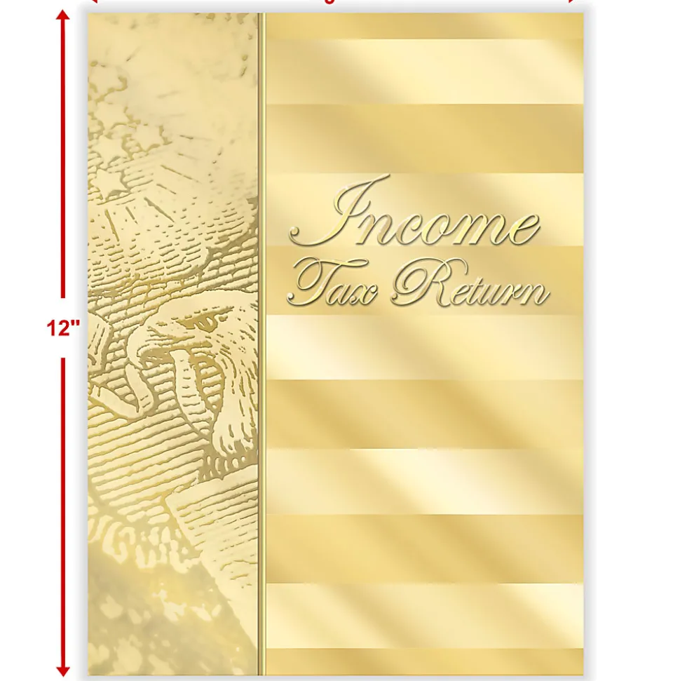 ComplyRight® Tax Presentation Folder, "Income Tax Return", Double Pockets, Gold, 9" x 12", Pack of 50
