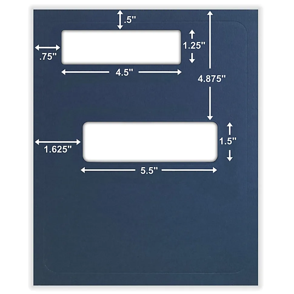 ComplyRight® Tax Presentation Folder, Double Offset Windows, 1/2" Spine, Single Pocket, Navy Blue, 8-3/4" x 11-1/4", Pack of 50