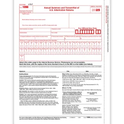 ComplyRight® 1096 Transmittal Tax Forms, 1-Part, 8-1/2" x 11", Pack Of 25 Forms