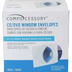 Compucessory CD/DVD White Window Envelopes - CD/DVD - 5" Width x 5" Length - White - 250 / Box