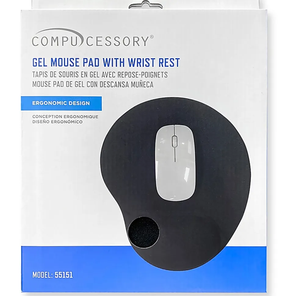 Compucessory Gel Mouse Pad, 9” x 10” x 1”, Black, CCS55151