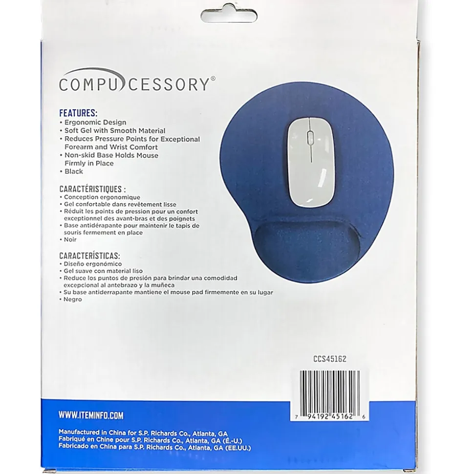 Compucessory Gel Mouse Pad, 9” x 10” x 1”, Blue, CCS45162