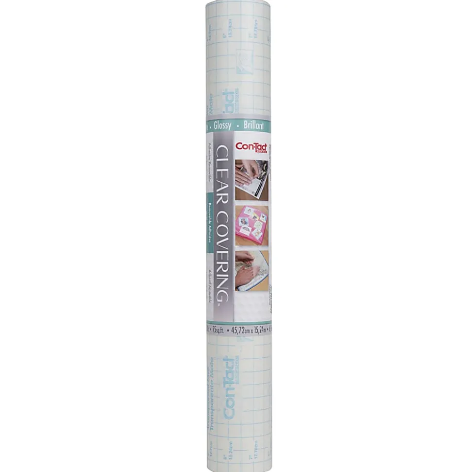 Con-Tact Clear Cover Adhesive Coverings Roll, 18" x 50', Clear Glossy