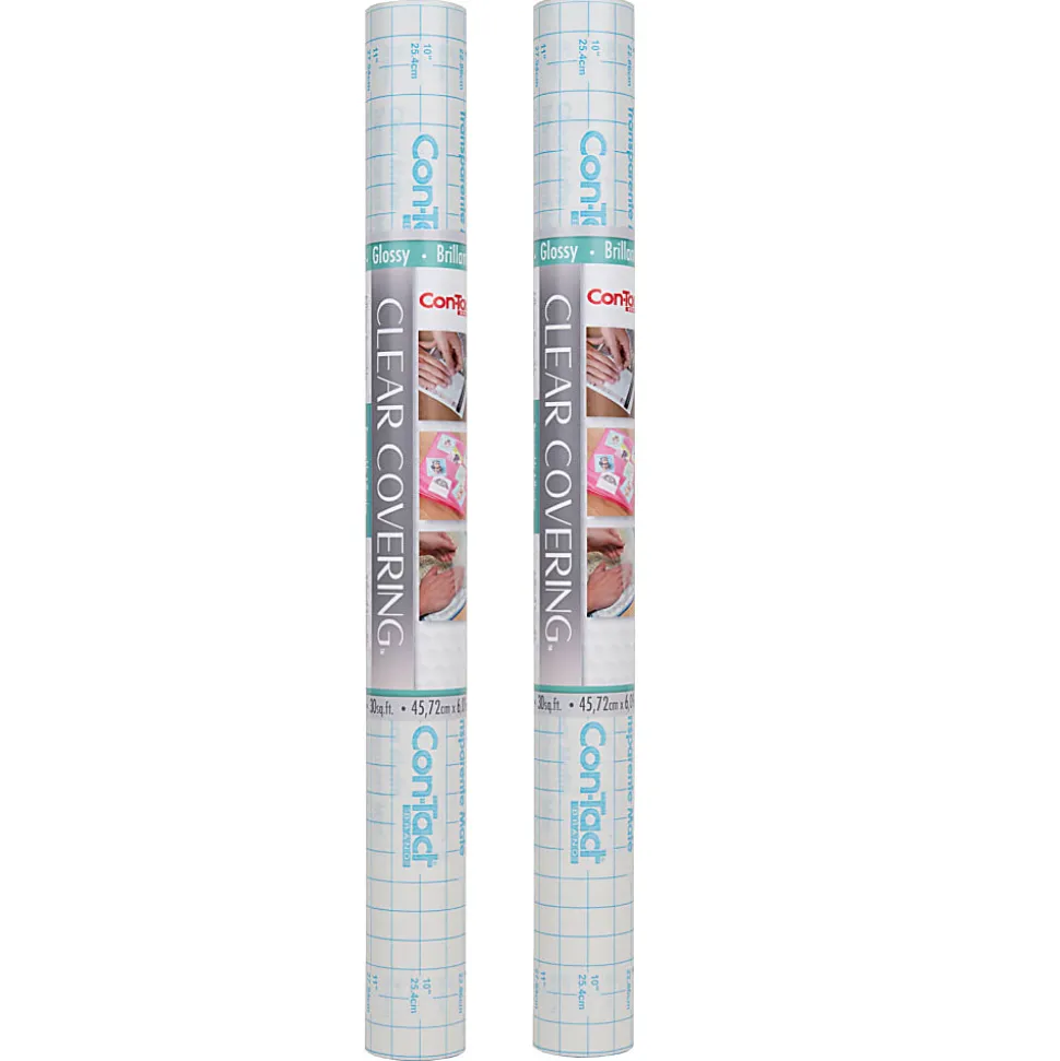 Con-Tact Clear Cover Adhesive Coverings, 18" x 16', Clear Glossy, Pack Of 2 Coverings