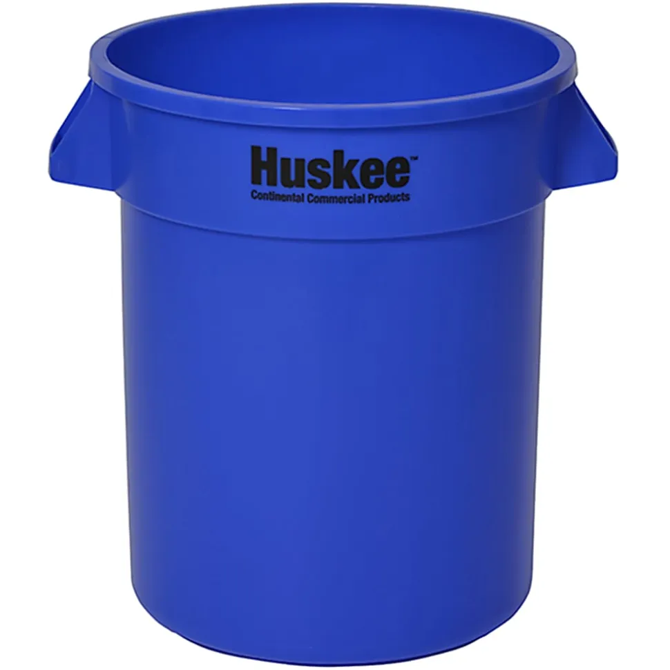Continental Huskee Wall Hugger Round Poly Resin Trash Can, 20 Gallons, 22-1/2" x 22", Blue