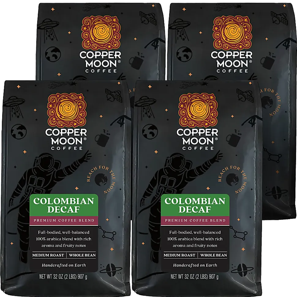 Copper Moon® World Coffees Whole Bean Coffee, Medium Roast, Colombian Decaf, 4 Bags (2 lbs Each)