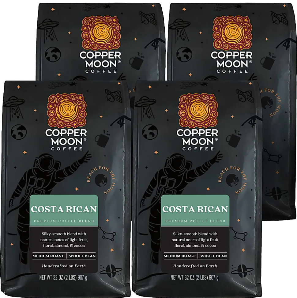 Copper Moon® World Coffees Whole Bean Coffee, Medium Roast, Costa Rican Blend, 4 Bags (2 lbs Each)