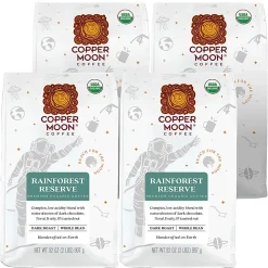 Copper Moon® World Coffees Whole Bean Coffee, Dark Roast, Rainforest Reserve Fair Trade, 4 Bags (2 lbs Each)