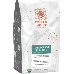 Copper Moon® World Coffees Whole Bean Coffee, Dark Roast, Rainforest Reserve Fair Trade, 4 Bags (2 lbs Each)