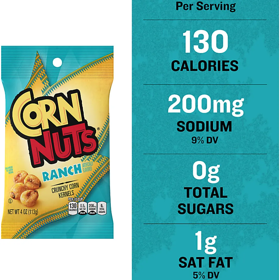 Corn Nuts Ranch Crunchy Corn Kernels, 4 Oz, Pack Of 12 Snack Bags