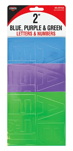 Cosco Vinyl Numbers And Letters, 2", Blue/Green/Purple