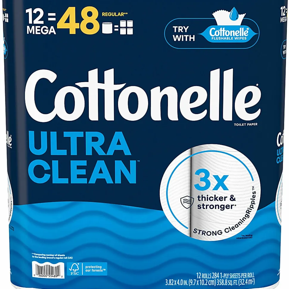 Cottonelle Ultra Clean Toilet Paper - 1 Ply - 248 Sheets/Roll - White - Paper, FiberPack - 12/Pack - 4 / Carton