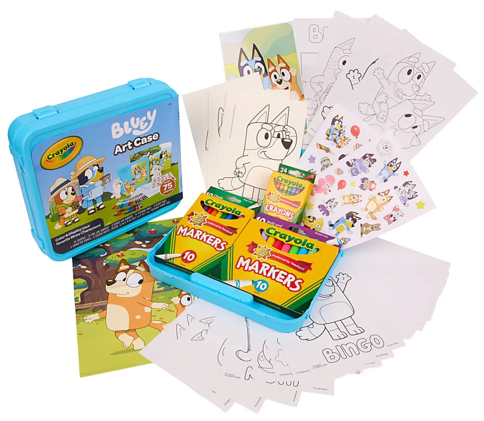 Crayola Bluey Create & Color Art Case (75+pcs), Bluey Coloring Pages & Stickers, Kids Art Kit, Bluey Gift for Girls & Boys, 5+