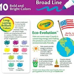 Crayola® Bold And Bright Broad Line Markers, Conical Point, White Barrel, Assorted Ink Colors, Box Of 10 Markers