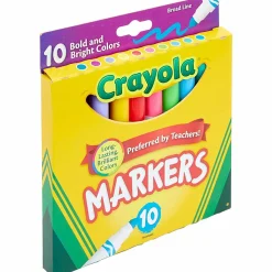 Crayola® Bold And Bright Broad Line Markers, Conical Point, White Barrel, Assorted Ink Colors, Box Of 10 Markers