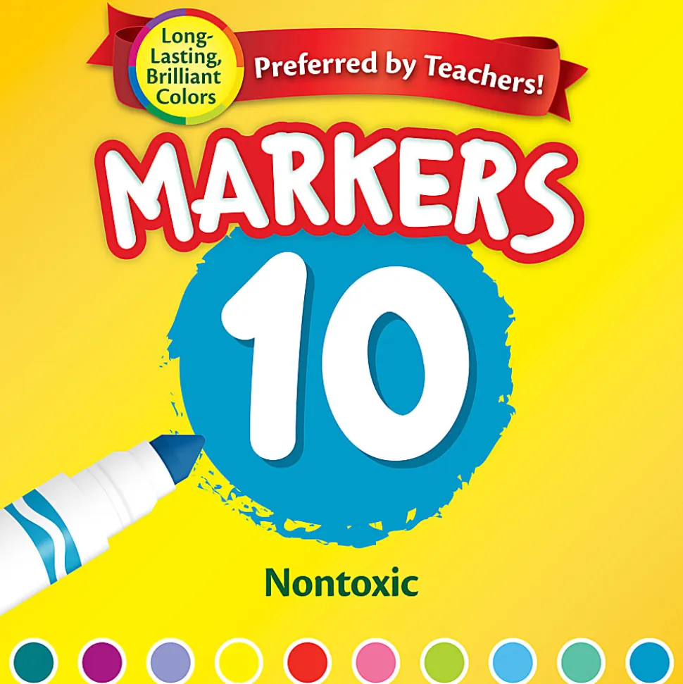 Crayola® Bold And Bright Broad Line Markers, Conical Point, White Barrel, Assorted Ink Colors, Box Of 10 Markers