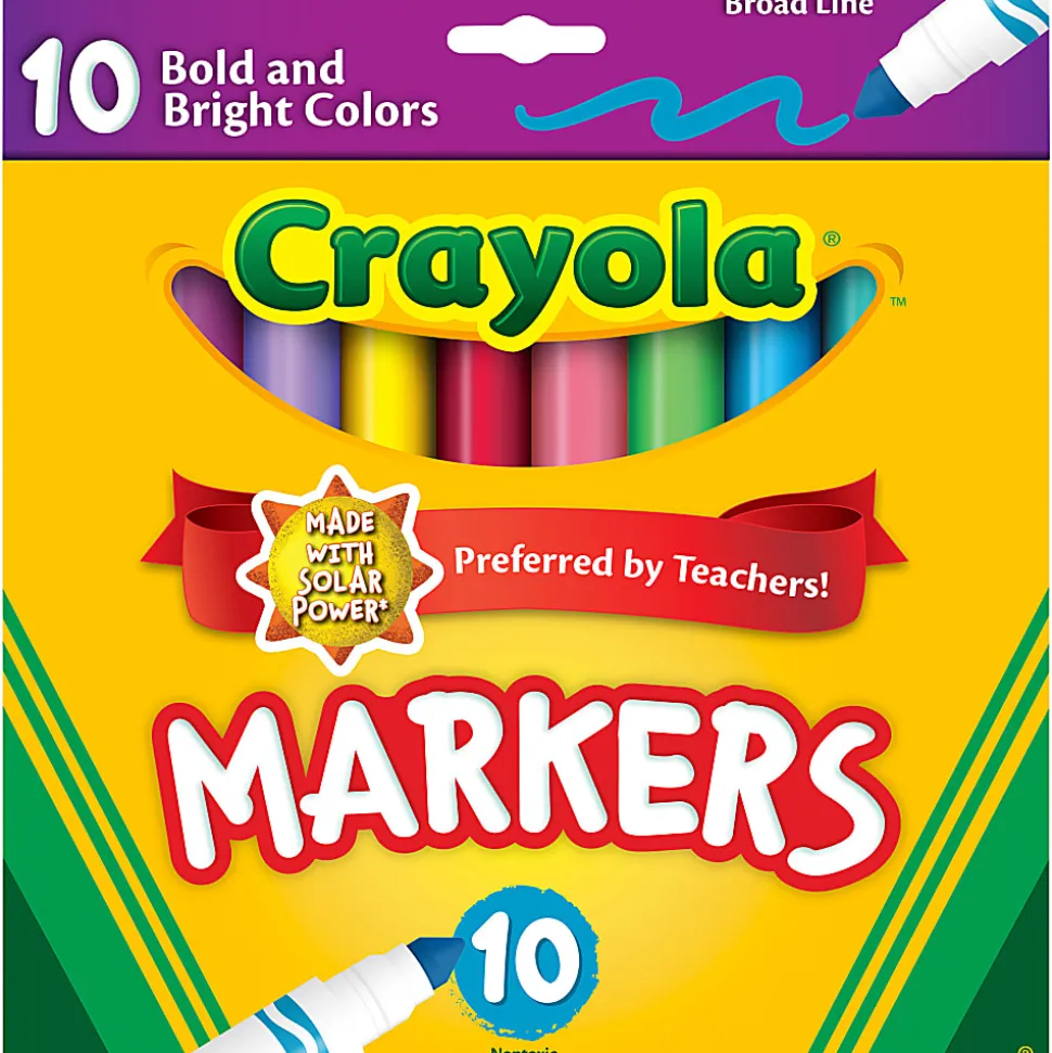 Crayola® Bold And Bright Broad Line Markers, Conical Point, White Barrel, Assorted Ink Colors, Box Of 10 Markers