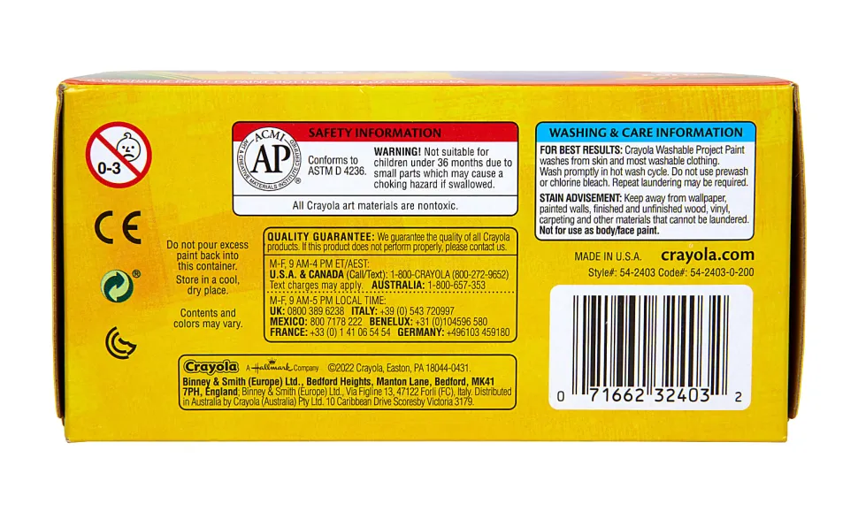 Crayola® Bold Washable Project Paint, 2 Oz, Assorted Colors, Box Of 6 Paints