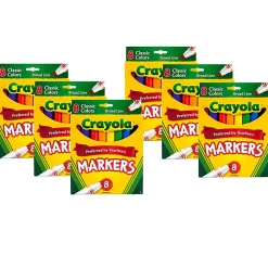 Crayola Broad Line Markers, 48 Markers Total, Broad Tips, Classic Colors, 8 Markers Per Box, Pack Of 6 Boxes