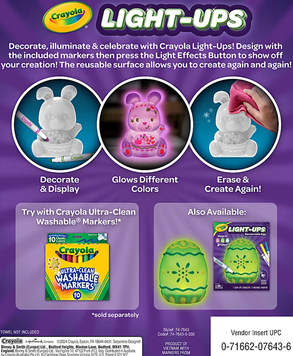Crayola Bunny, Light Up Toy Bunny, Reusable Coloring Toy, Glow In The Dark, 4+