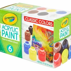 Crayola 6-color Acrylic Paint Set - 2 oz - 6 / Set - Deep Red, Brilliant Yellow, Burnt Umber, Ivory Black, Titanium White, Brilliant Blue