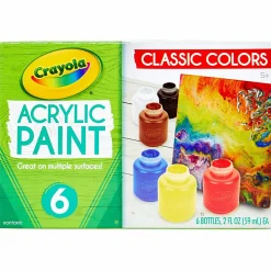 Crayola 6-color Acrylic Paint Set - 2 oz - 6 / Set - Deep Red, Brilliant Yellow, Burnt Umber, Ivory Black, Titanium White, Brilliant Blue