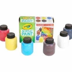 Crayola 6-color Acrylic Paint Set - 2 oz - 6 / Set - Deep Red, Brilliant Yellow, Burnt Umber, Ivory Black, Titanium White, Brilliant Blue