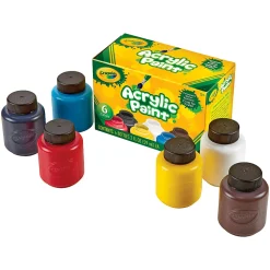 Crayola 6-color Acrylic Paint Set - 2 oz - 6 / Set - Deep Red, Brilliant Yellow, Burnt Umber, Ivory Black, Titanium White, Brilliant Blue