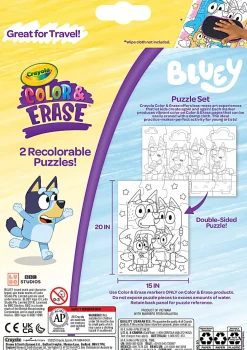Crayola Color & Erase Bluey Puzzle Set, 12 Color In Puzzle Pieces, Reusable, Double Sided Kids Puzzle, Bluey Gift for Kids, 3+