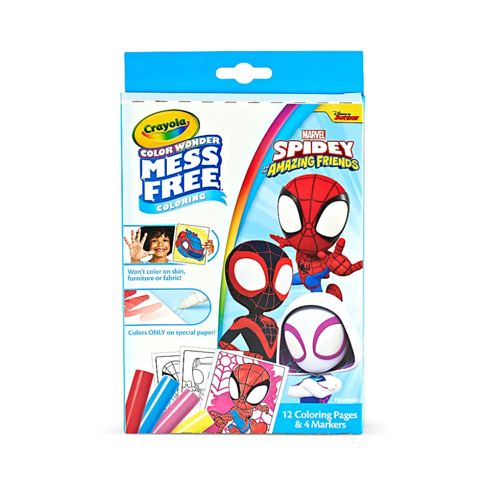 Crayola Color Wonder Spidey & His Amazing Friends Mini Box Set, 12 Coloring Pages & 4 Mess Free Markers, Toddler Coloring, Gift for Kids, 3+