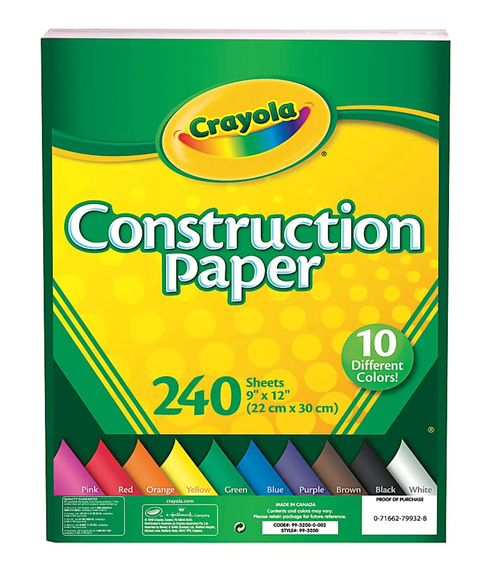 Crayola® Construction Paper, Assorted Colors, 9" x 12", Pack Of 240