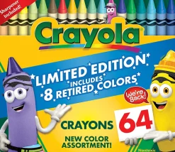 Crayola 64 Count Crayons, With 8 Retired Crayola Crayon Colors, Coloring Set, Gift for Kids Ages 3 & Up