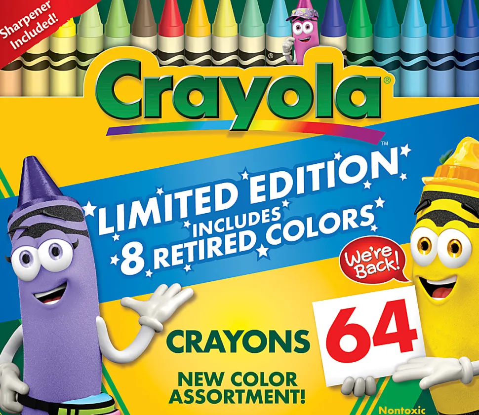 Crayola 64 Count Crayons, With 8 Retired Crayola Crayon Colors, Coloring Set, Gift for Kids Ages 3 & Up