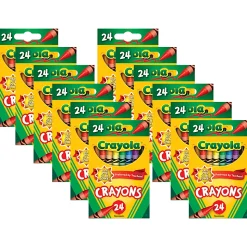 Crayola Crayons, Regular Size, Assorted Colors, 24 Crayons Per Box, Set Of 12 Boxes