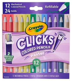 Crayola 12 Ct & 24 Refills CLICKS Mechanical Colored Pencils, Pastel