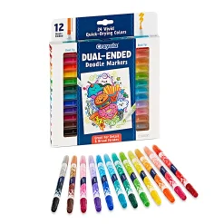 Crayola® Doodle & Draw Dual-Ended Doodle Markers, Brush Tip/Chisel Tip, White Barrel, Assorted Ink Colors, Pack Of 12 Markers