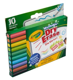 Crayola Dry-Erase Slim Washable Markers, Conical Tips, Assorted Ink Colors, Pack Of 10 Markers