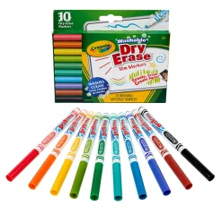 Crayola Dry-Erase Slim Washable Markers, Conical Tips, Assorted Ink Colors, Pack Of 10 Markers