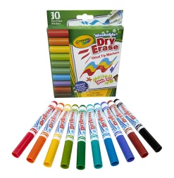 Crayola Dura-Wedge Tip Dry-Erase Washable Markers, Chisel Tip, Assorted Ink Colors, Pack Of 10 Markers
