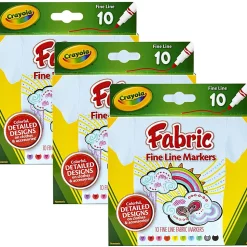 Crayola® Fine Line Fabric Markers, Assorted Colors, 10 Markers Per Box, Set Of 3 Boxes