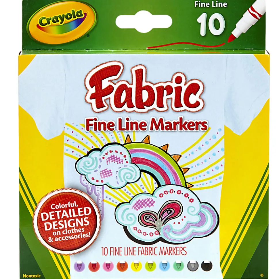 Crayola® Fine Line Fabric Markers, Assorted Colors, 10 Markers Per Box, Set Of 3 Boxes