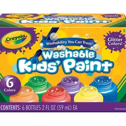 Crayola® Kids Washable Glitter Paint, 2 Oz, Pack Of 6, Assorted Colors