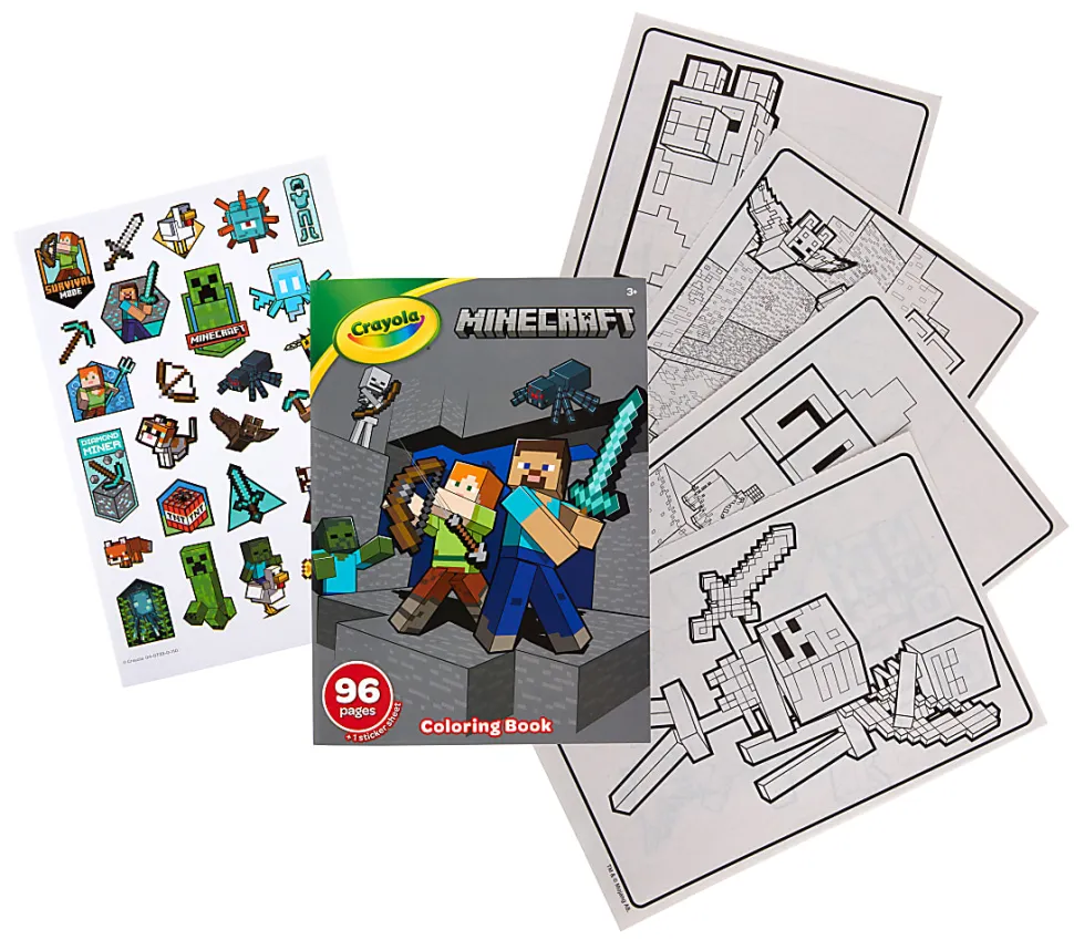 Crayola Minecraft Coloring Book for Kids (96pgs), Includes Minecraft Sticker Sheet, Kids Coloring Pages, Minecraft Gift for Boys & Girls, 3+