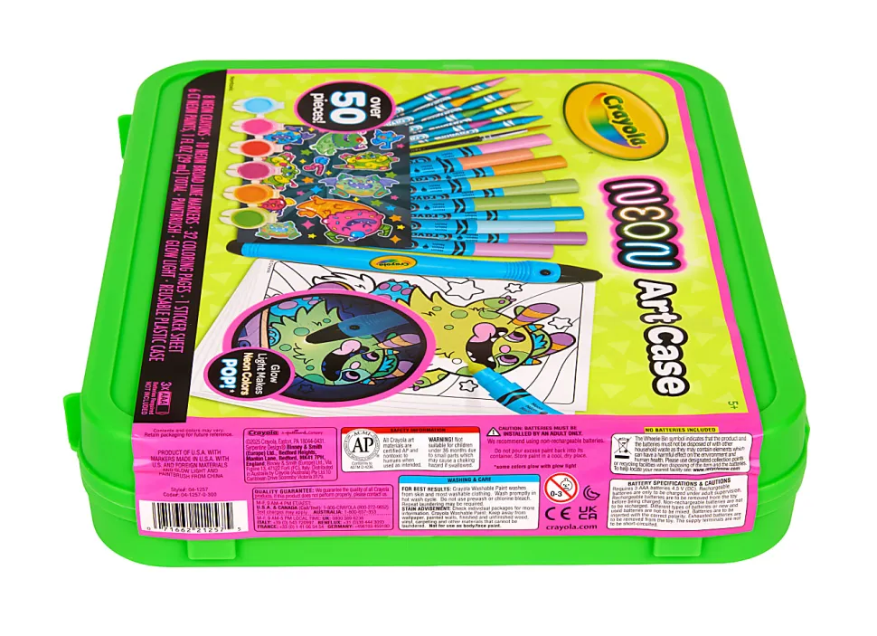 Crayola Neon Art Case (50+pcs), Neon Paint, Neon Markers & Crayons, Kids Glow in the Dark Art Set, Gifts for Boys & Girls, 5+