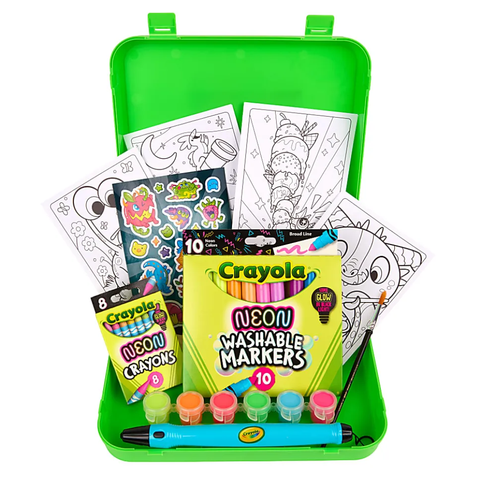 Crayola Neon Art Case (50+pcs), Neon Paint, Neon Markers & Crayons, Kids Glow in the Dark Art Set, Gifts for Boys & Girls, 5+