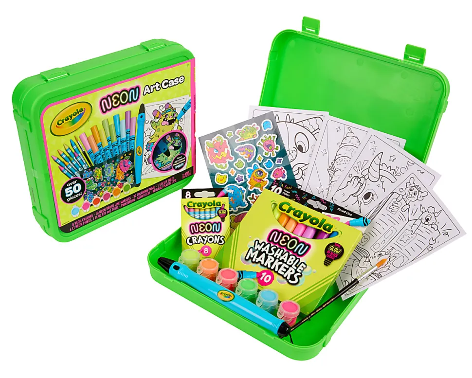 Crayola Neon Art Case (50+pcs), Neon Paint, Neon Markers & Crayons, Kids Glow in the Dark Art Set, Gifts for Boys & Girls, 5+