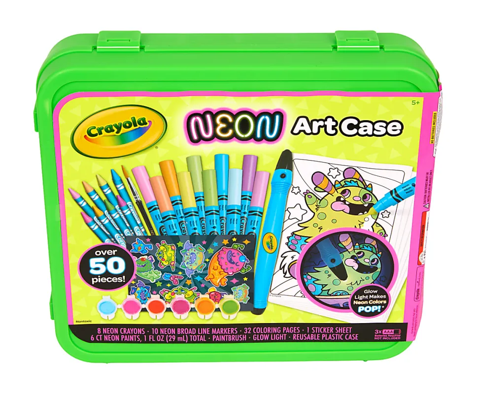 Crayola Neon Art Case (50+pcs), Neon Paint, Neon Markers & Crayons, Kids Glow in the Dark Art Set, Gifts for Boys & Girls, 5+