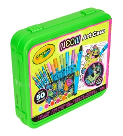 Crayola Neon Art Case (50+pcs), Neon Paint, Neon Markers & Crayons, Kids Glow in the Dark Art Set, Gifts for Boys & Girls, 5+