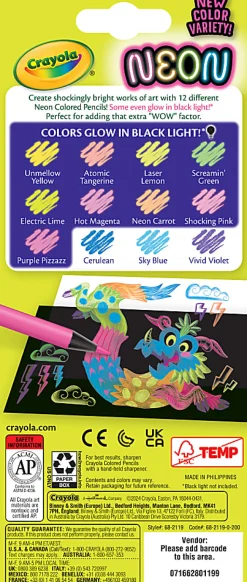 Crayola Neon Colored Pencils Set (12ct), Glow in the Dark Colored Pencils for Kids, Presharpened, Gift for Kids, Ages 3+