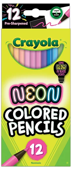 Crayola Neon Colored Pencils Set (12ct), Glow in the Dark Colored Pencils for Kids, Presharpened, Gift for Kids, Ages 3+
